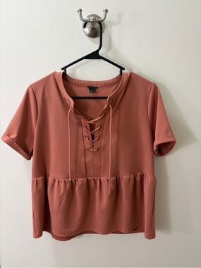 Ann Taylor Lace-Up Peplum Tee - Dusty Rose
